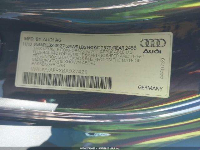 2011 AUDI S5 WAUVVAFRXBA037425 Photo 8