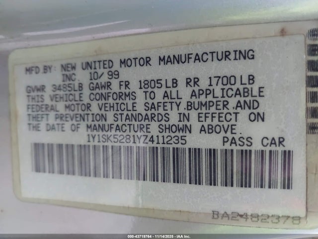 2000 CHEVROLET PRIZM 1Y1SK5281YZ411235 Photo 8