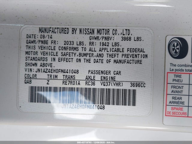 Продаж на аукціоні авто 2015 Nissan 370z Nismo Tech, vin: JN1AZ4EH0FM441048, номер лоту: 43719793