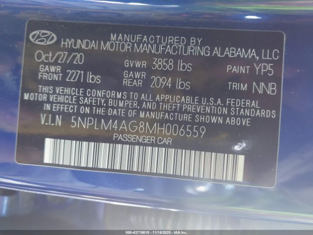 2021 HYUNDAI ELANTRA 5NPLM4AG8MH006559 Photo 8