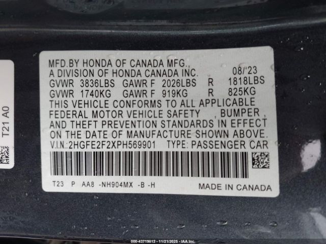2023 HONDA CIVIC 2HGFE2F2XPH569901 Photo 8