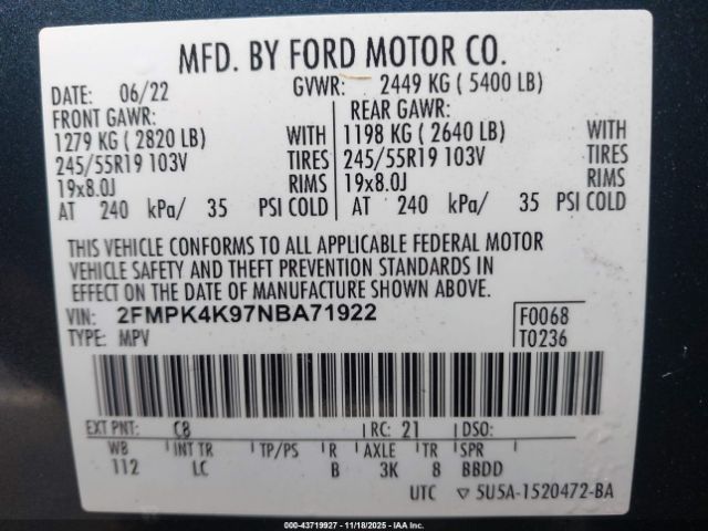 2022 FORD EDGE 2FMPK4K97NBA71922 Photo 8
