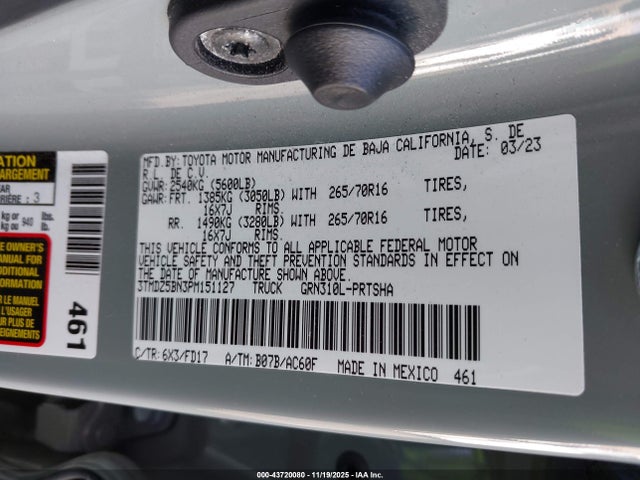 3TMDZ5BN3PM151127 Toyota TACOMA DOU