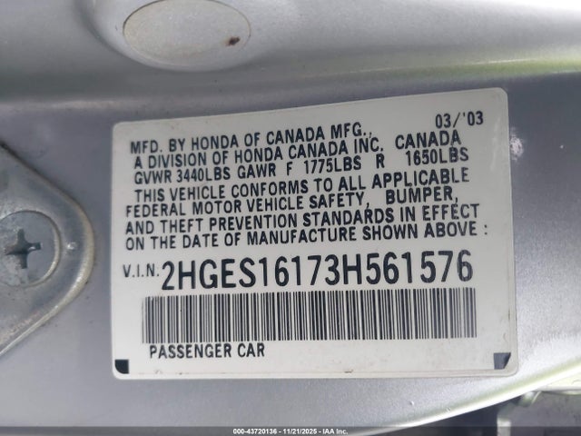 2003 HONDA CIVIC 2HGES16173H561576 Photo 8