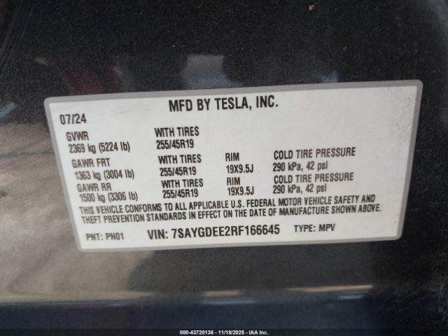 2024 TESLA MODEL Y 7SAYGDEE2RF166645 Photo 8
