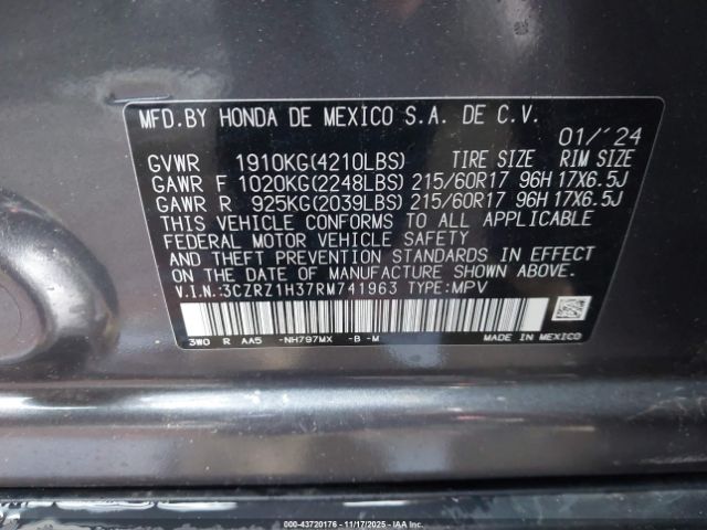 2024 HONDA HR-V 3CZRZ1H37RM741963 Photo 8