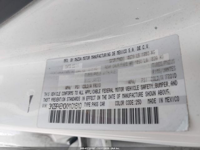 2019 MAZDA MAZDA3 3MZBPAEM0KM101610 Photo 8