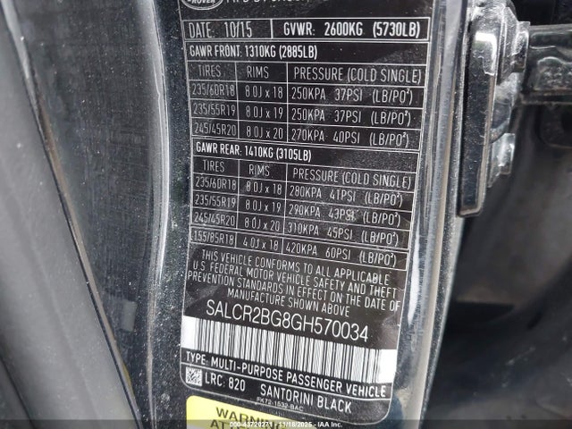 Aukcja sprzedaży 2016 Land Rover Discovery Sport Hse, vin: SALCR2BG8GH570034, numer aukcji: 43720271