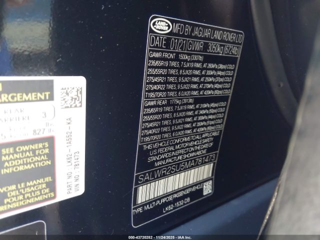 2021 LAND ROVER RANGE ROVER SPORT SALWR2SU5MA781473 Photo 8