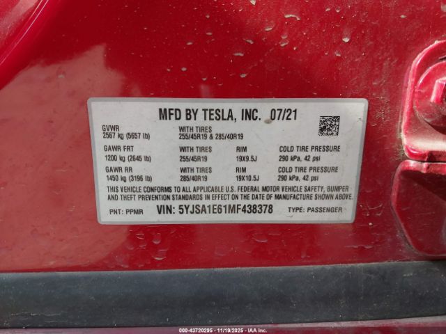 2021 TESLA MODEL S 5YJSA1E61MF438378 Photo 8