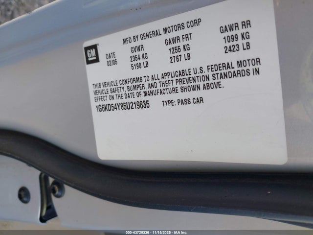 2005 CADILLAC DEVILLE 1G6KD54Y85U219835 Photo 8