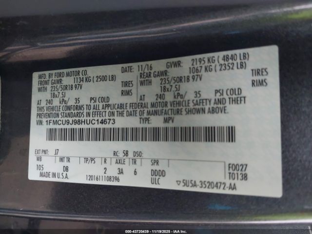 2017 FORD ESCAPE 1FMCU9J98HUC14673 Photo 8