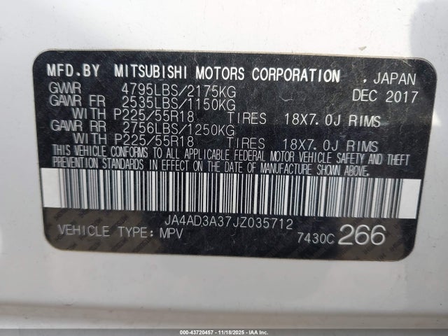 2018 MITSUBISHI OUTLANDER JA4AD3A37JZ035712 Photo 8