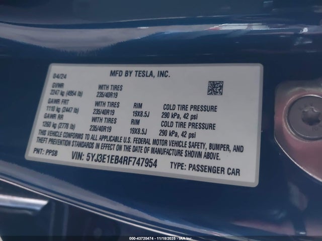 2024 TESLA MODEL 3 5YJ3E1EB4RF747954 Photo 8