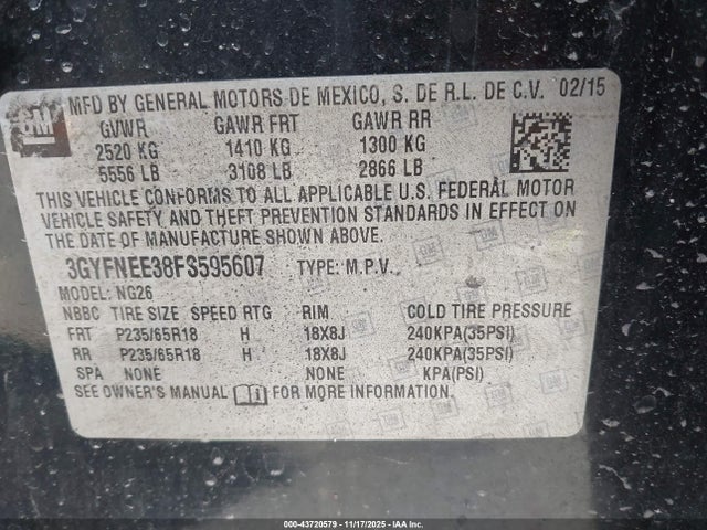 2015 CADILLAC SRX 3GYFNEE38FS595607 Photo 8