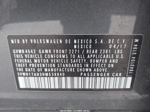 3VWH17AU3HM538840 Volkswagen GOLF ALLTRACK