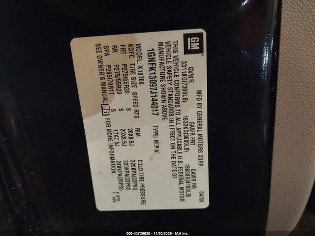 2007 CHEVROLET TAHOE 1GNFK13097J144017 Photo 8