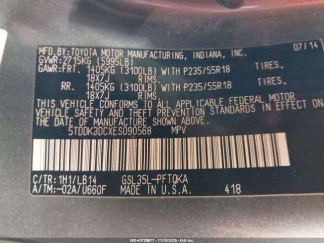 2014 TOYOTA SIENNA 5TDDK3DCXES090568 Photo 8