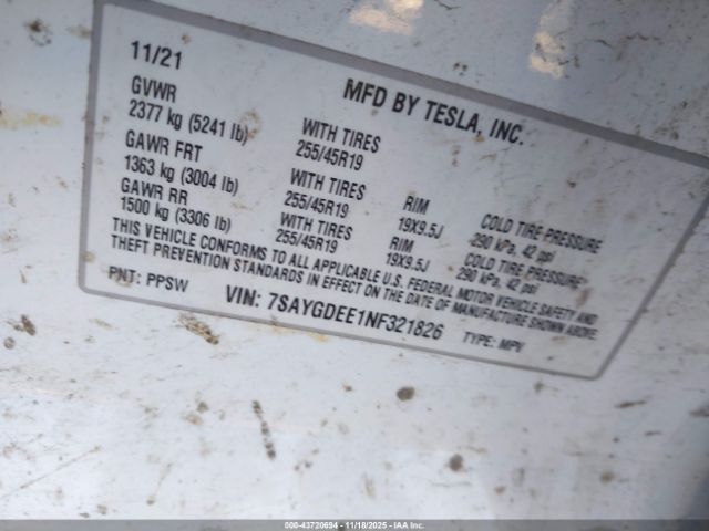 2022 TESLA MODEL Y 7SAYGDEE1NF321826 Photo 8