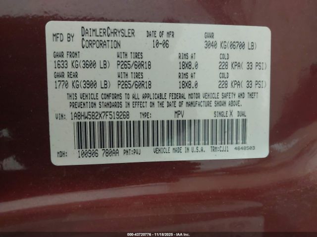 2007 CHRYSLER ASPEN 1A8HW582X7F519268 Photo 8