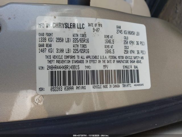 2008 CHRYSLER TOWN & COUNTRY 2A8HR44HX8R149915 Photo 8