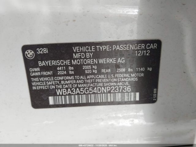 2013 BMW 328I WBA3A5G54DNP23736 Photo 8