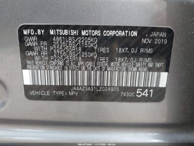 2020 MITSUBISHI OUTLANDER JA4AZ3A31LZ024905 Photo 8