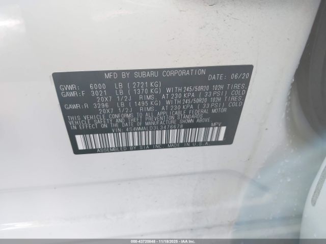 2020 SUBARU ASCENT 4S4WMALD3L3476678 Photo 8