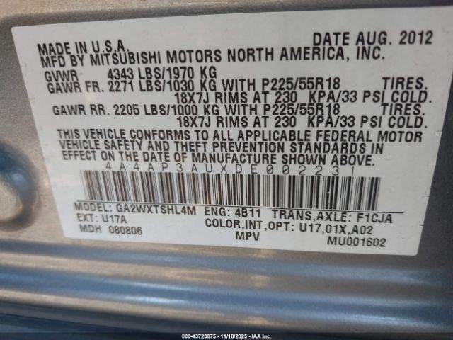 2013 MITSUBISHI OUTLANDER SPORT 4A4AP3AUXDE002231 Photo 8