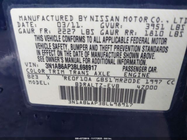 2011 NISSAN SENTRA 3N1AB6AP3BL698917 Photo 8