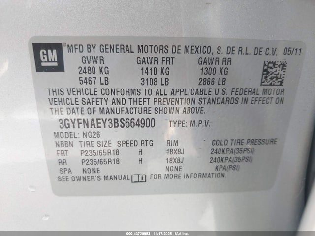 2011 CADILLAC SRX 3GYFNAEY3BS664900 Photo 8