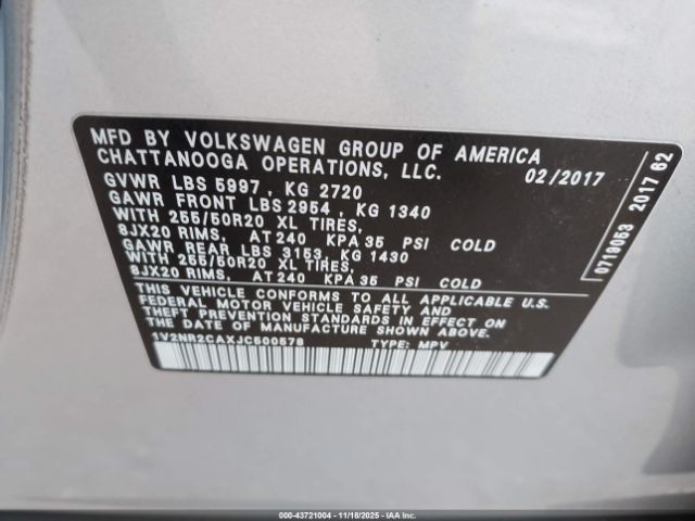2018 VOLKSWAGEN ATLAS 1V2NR2CAXJC500578 Photo 8