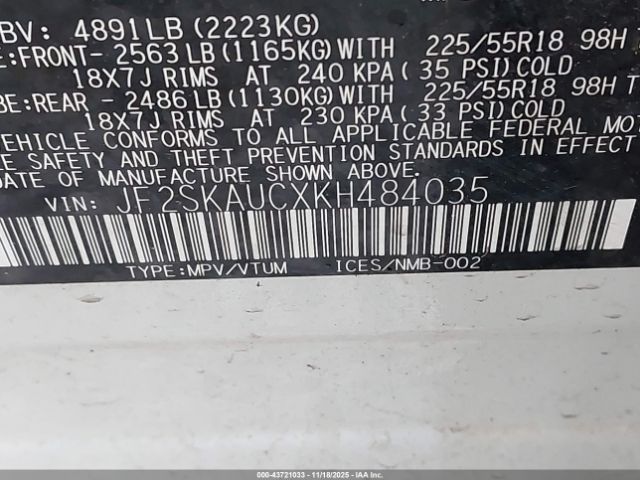 2019 SUBARU FORESTER JF2SKAUCXKH484035 Photo 8