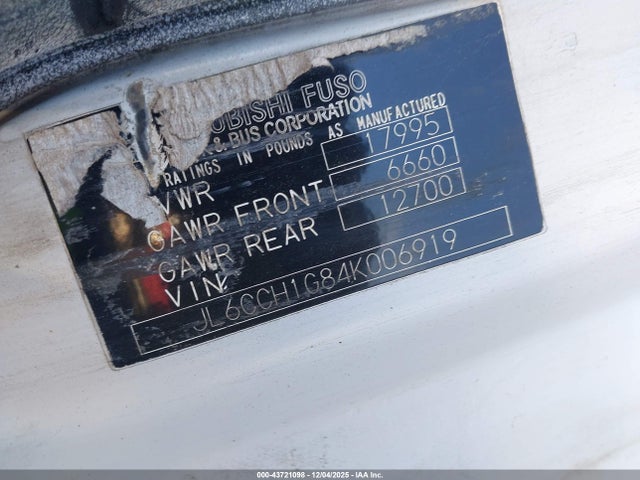 Продаж на аукціоні авто 2004 Mitsubishi Fuso Truck Fh 211, vin: JL6CCH1G84K006919, номер лоту: 43721098