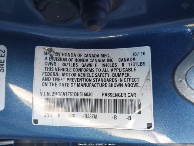 Продажа на аукционе авто 2011 Honda Civic Lx, vin: 2HGFA1F51BH516030, номер лота: 43721105