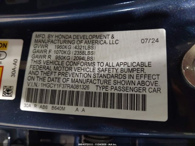 2024 HONDA ACCORD 1HGCY1F37RA081326 Photo 8