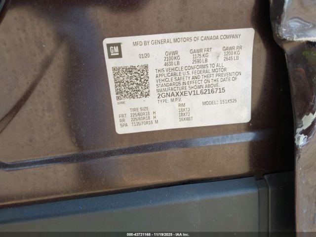 2020 CHEVROLET EQUINOX 2GNAXXEV1L6216715 Photo 8