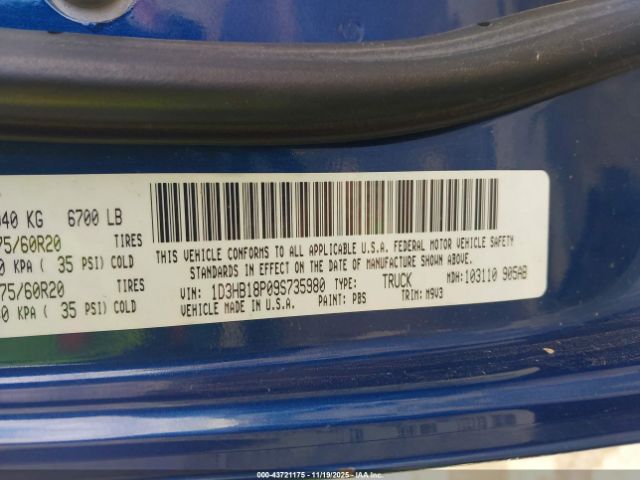 2009 DODGE RAM 1500 1D3HB18P09S735980 Photo 8