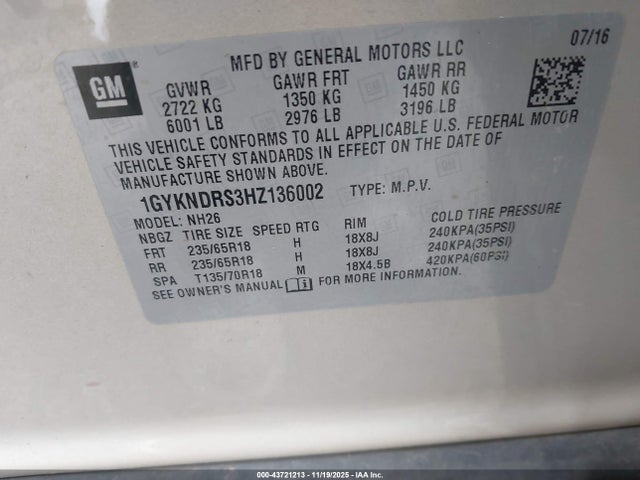 2017 CADILLAC XT5 1GYKNDRS3HZ136002 Photo 8