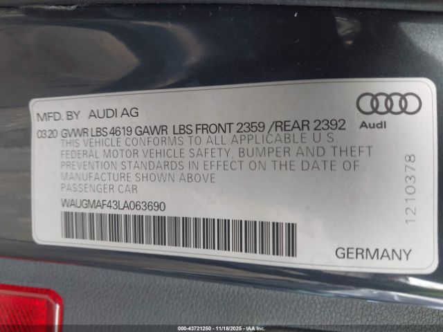 2020 AUDI A4 WAUGMAF43LA063690 Photo 8