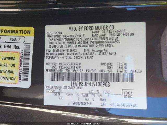 2018 FORD MUSTANG 1FATP8UH4J5138903 Photo 8