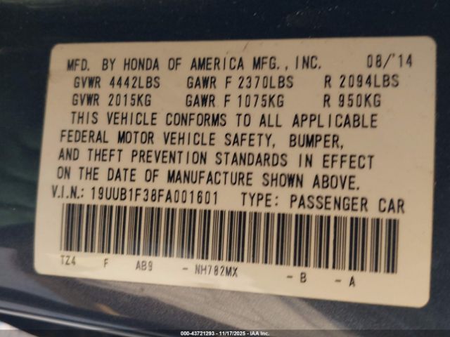 2015 ACURA TLX 19UUB1F38FA001601 Photo 8