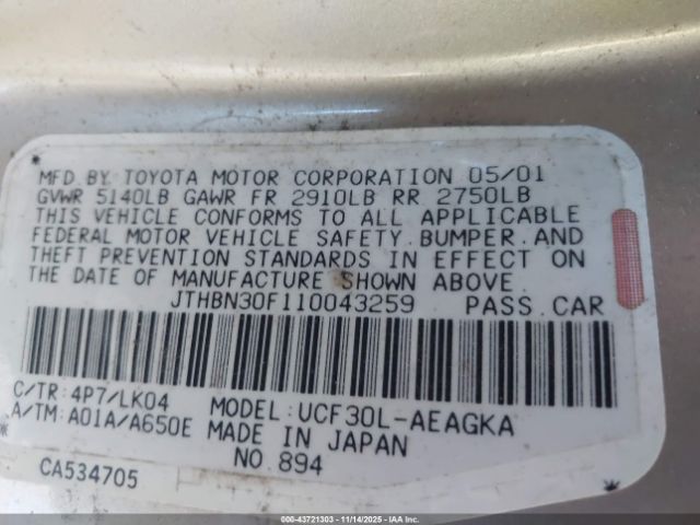 2001 LEXUS LS 430 JTHBN30F110043259 Photo 8