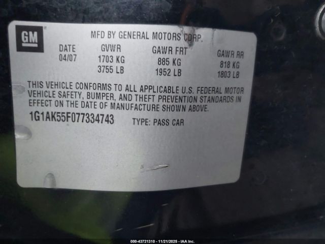 2007 CHEVROLET COBALT 1G1AK55F077334743 Photo 8