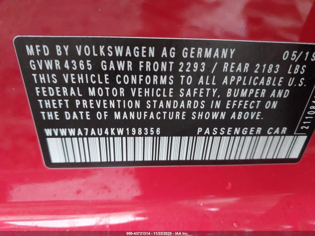 2019 VOLKSWAGEN GOLF R WVWWA7AU4KW198356 Photo 8