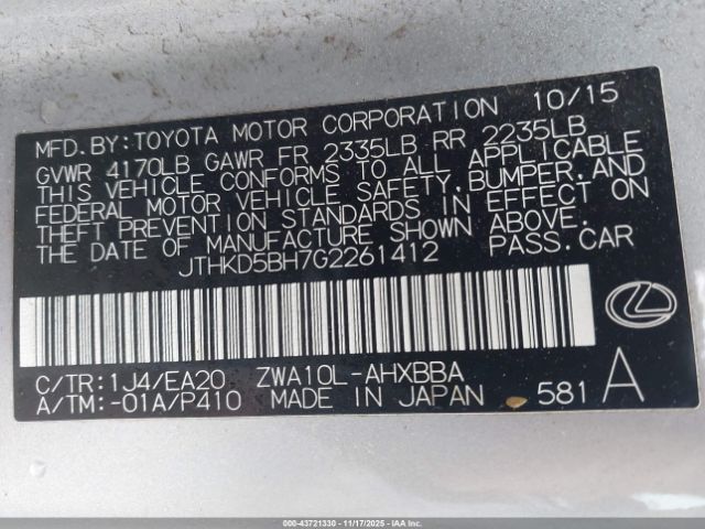 2016 LEXUS CT 200H JTHKD5BH7G2261412 Photo 8