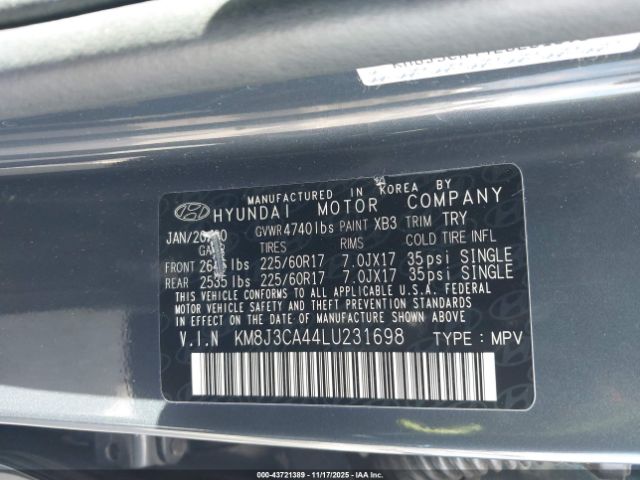 2020 HYUNDAI TUCSON KM8J3CA44LU231698 Photo 8