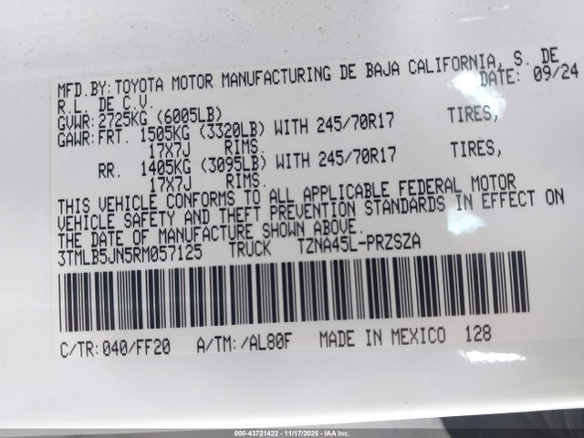 Aukcja sprzedaży 2024 Toyota Tacoma Sr5 4wd, vin: 3TMLB5JN5RM057125, numer aukcji: 43721422