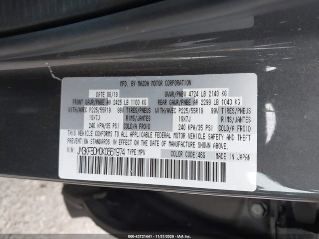 43721441 :رقم المزاد ، JM3KFBDM0K0661974 vin ، 2019 Mazda Cx-5 Grand Touring مزاد بيع