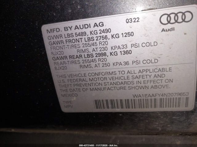 2022 AUDI Q5 WA1EAAFY4N2079653 Photo 8
